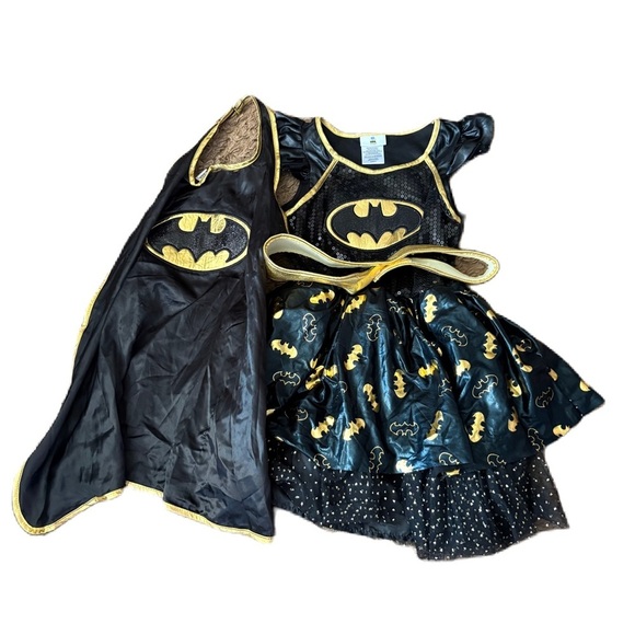 Batgirl Batman Dress Costume W/ Cape Medium Sequin Black Gold Halloween Super Batgirl Batman Dress Costume W/ Cape Medium Sequin Black Gold Halloween Super